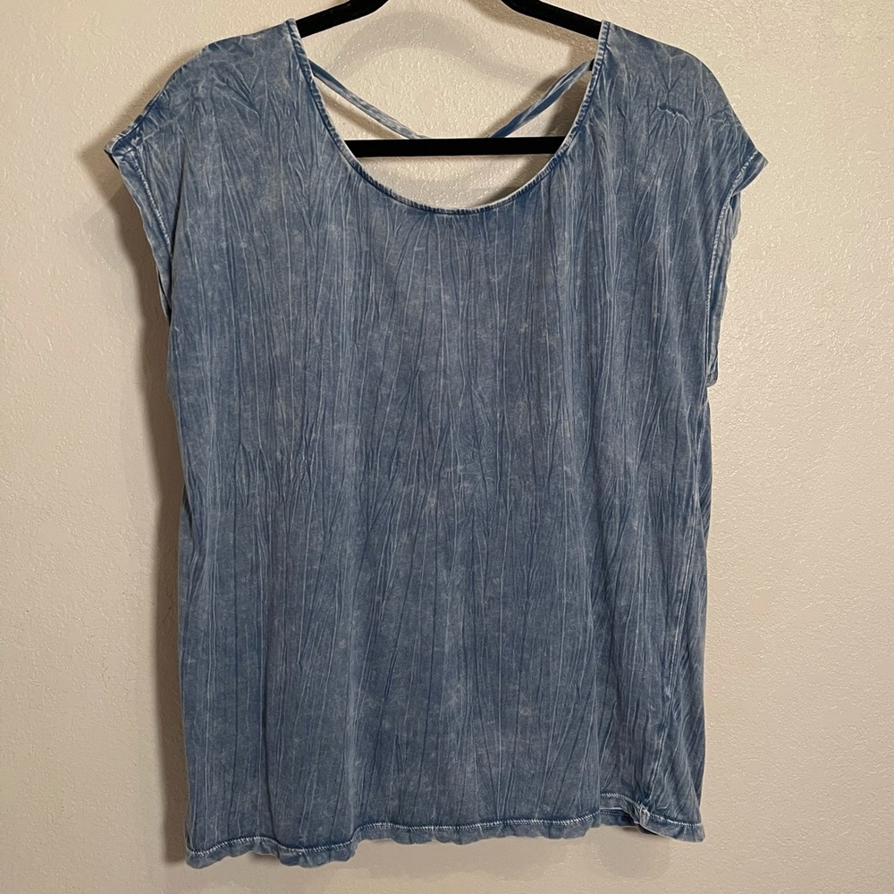 Rubbish blue distressed open back shirt